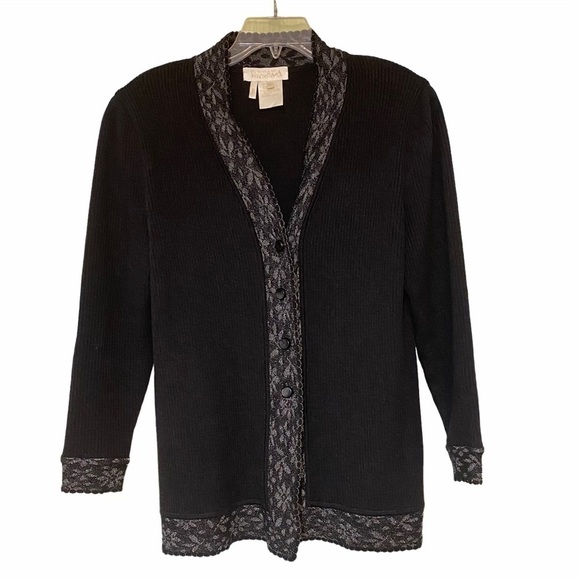 Escada Margaretha Ley Lace Knit Cardigan Wool Sweater Charcoal Black EU Sz 38 - Picture 1 of 9